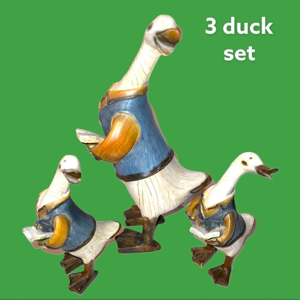Adorable ceramic set of 3 animated ducks with books and a ruler for scho…